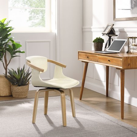 Art Leon Desk Chair Faux Leather Office Chair Swivel No Wheels Off-white | Walmart (US)