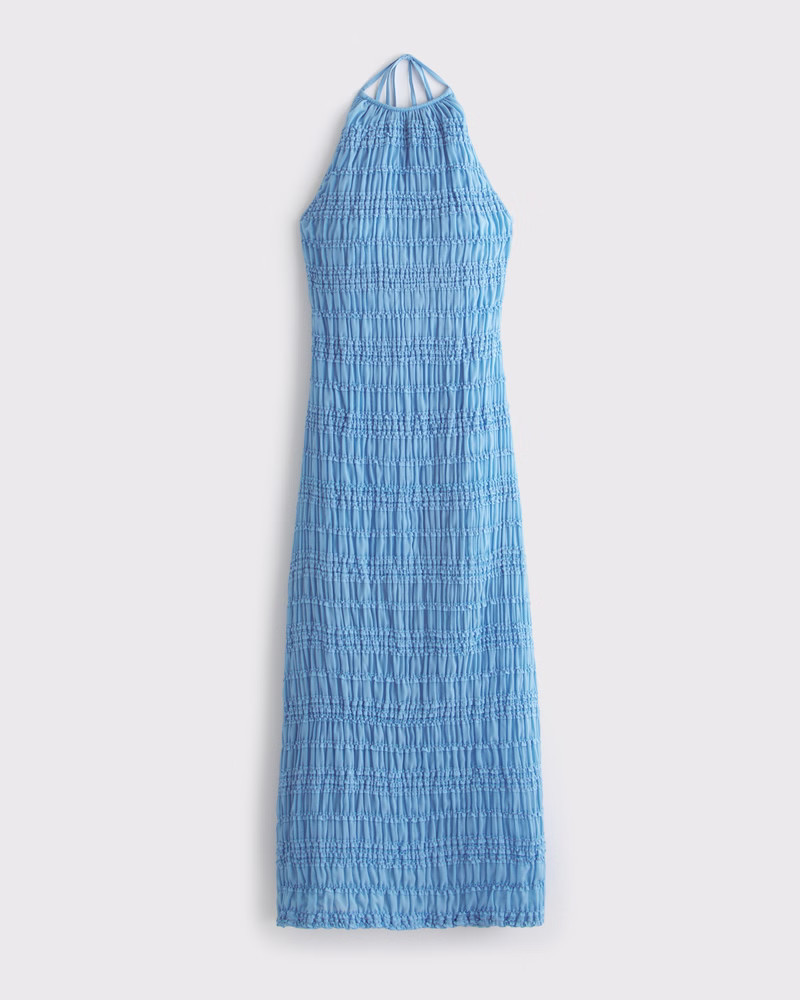 Abercrombie & Fitch Women's Halter Ruched Maxi Dress in Cloudy Blue - Size XXS PETITE | Abercrombie & Fitch (US)
