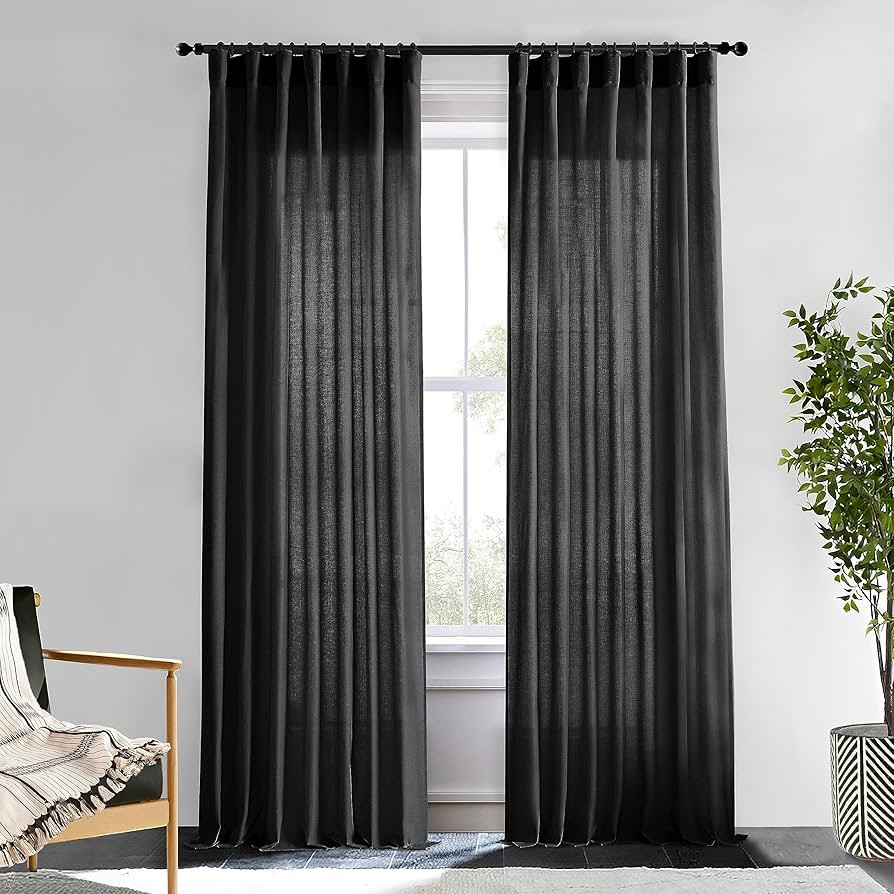 XTMYI Black Curtains 108 Inches Long for Sliding Glass Door 2 Panels Set Linen Hooks Ceiling Trac... | Amazon (US)