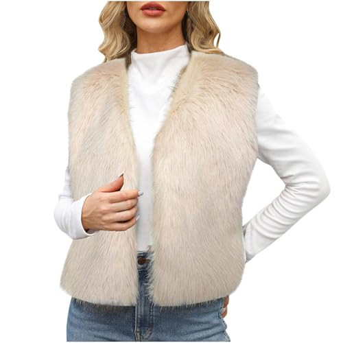 FPMLUXLL Womens Faux Fur Vest Warm Shaggy Sleeveless Faux Fur Jacket Solid Color Open Front Vest 2025 Winter Fashion Outfits | Amazon (US)