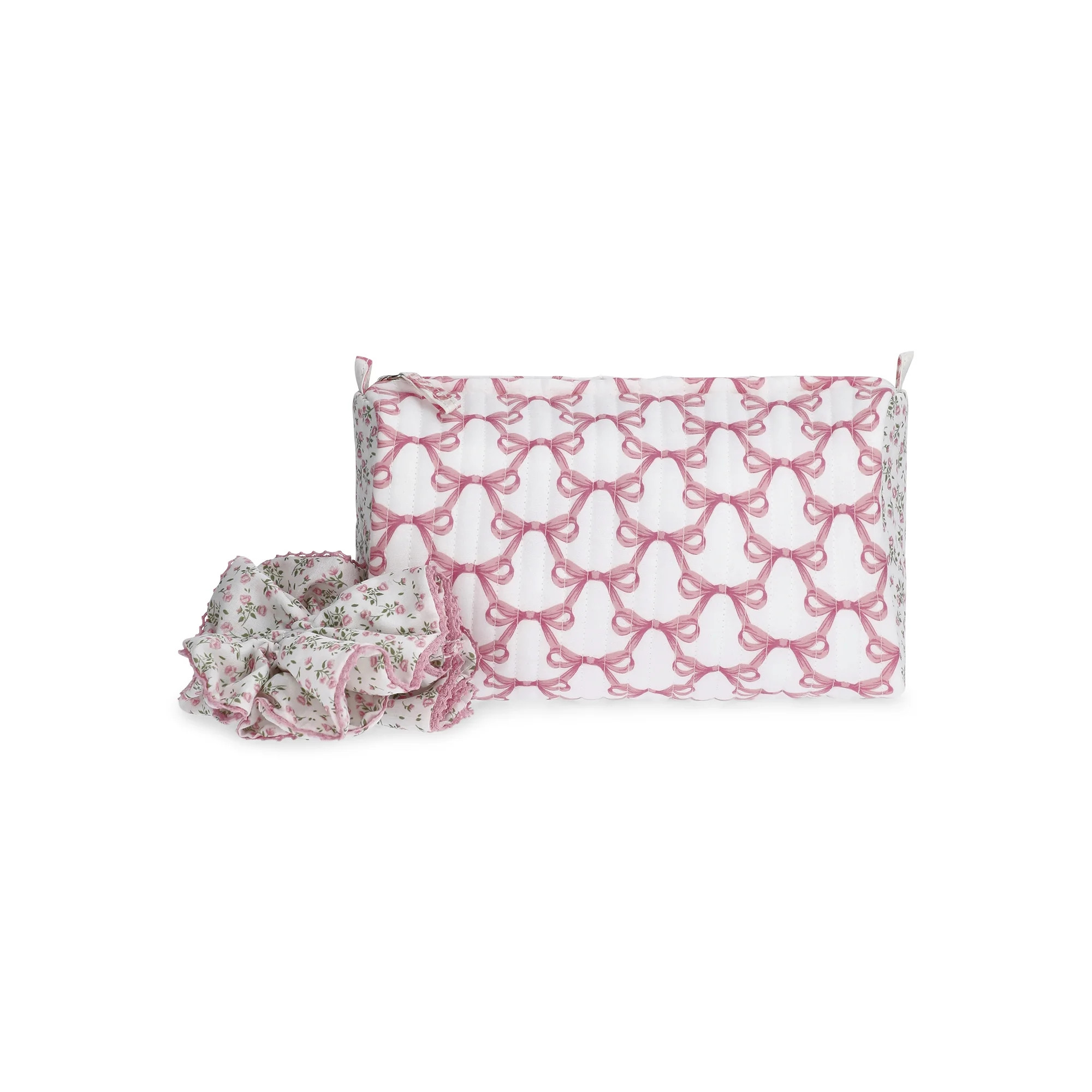 No Boundaries Women's Quilted Pouch and Hair Scrunchie Set, 2-Piece, Pink Jubilee Bow/Floral | Walmart (US)