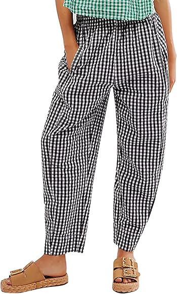 YKR Plaid Pants for Women Gingham Lounge Wide Leg Low Waist Pajama Pants Elastic Waist Trousers w... | Amazon (US)