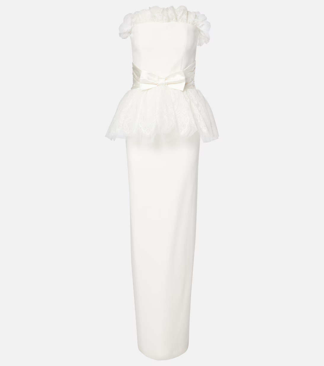 Peplum lace-trimmed cady bustier gown | Mytheresa (US/CA)