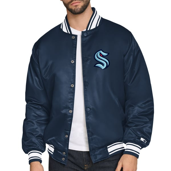 Seattle Kraken Starter Triangle Satin Varsity Full-Snap Jacket - Deep Sea Blue | Fanatics