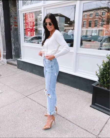 Chic spring - spring style - sweater weather - date night outfit - mom jeans outfit - winter to spring outfit - early spring looks - neutral style - chic jean stylings - Amazon top - Amazon the drop - agolde jeans - revolve jeans - Abercrombie jeans - spring shoes - nude heels - nude shoes

#LTKstyletip #LTKshoecrush