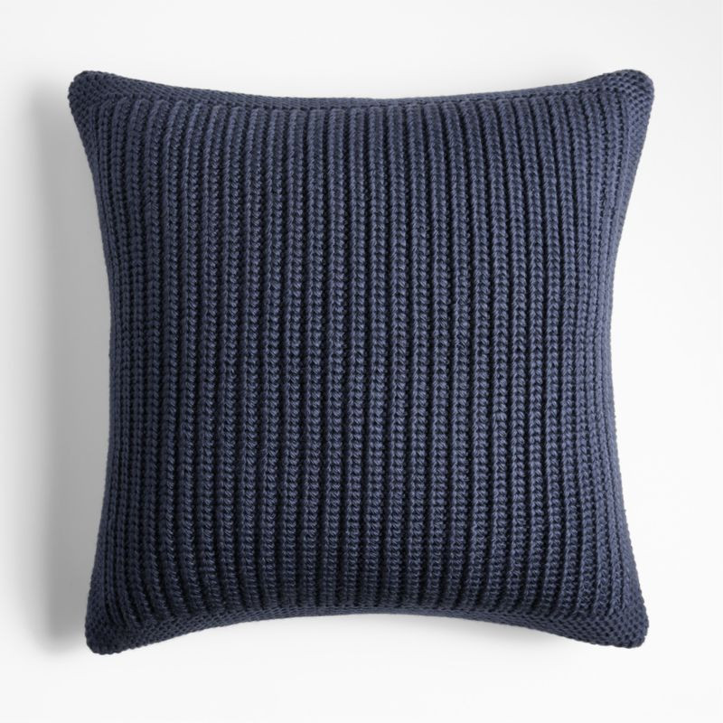 Deep Indigo Wool Blend 23" Fisherman Knit Throw Pillow Cover + Reviews | Crate & Barrel | Crate & Barrel