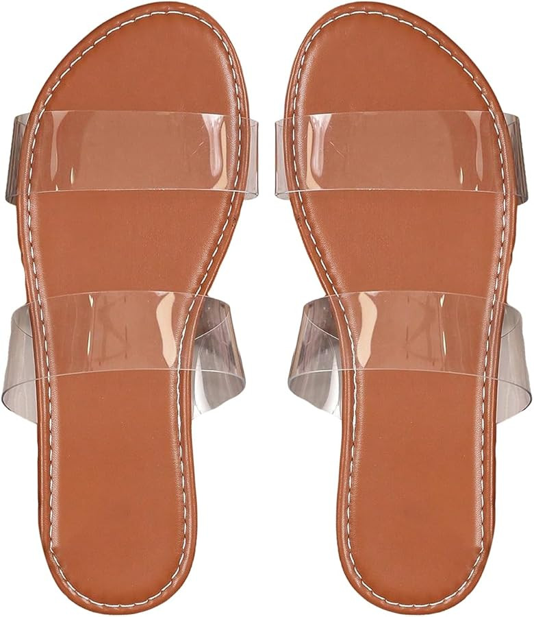 GORGLITTER Women's Clear Sandals Open Toe Transparent Two Strap Sandals Clear Slide Sandals | Amazon (US)