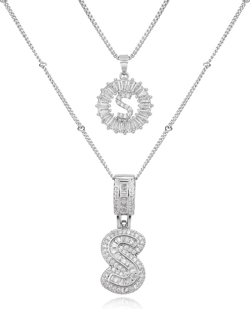 14K Gold Plated Alphabet Necklace Cubic Zirconia Letter Pendant, Personalized Name Jewelry Gift f... | Amazon (US)