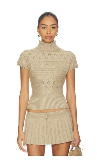 GUIZIO Cable Knit Turtleneck Top in Taupe. - size S | Revolve Clothing (Global)