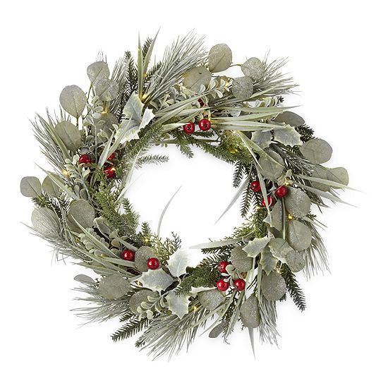 North Pole Trading Co. 24" Holly Leaf & Berry LED Christmas Wreath | JCPenney