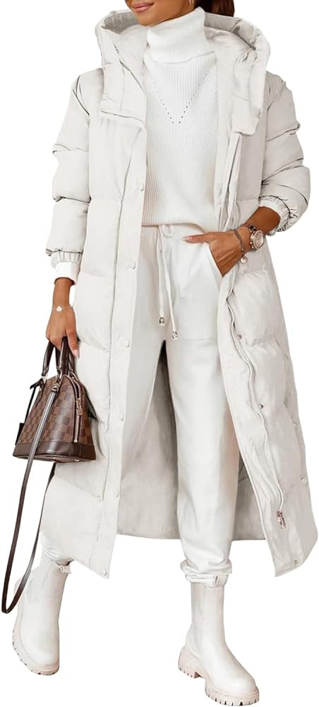 Grlasen Women Long Quilted Coat Winter Hooded Long Sleeve Button Down Puffer Padded Jacket | Amazon (US)
