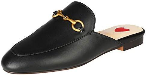 Arqa Mules for Women Almond Toe Leather Flats Slip-on Comfort Backless Loafers Buckle Mule Shoes | Amazon (US)