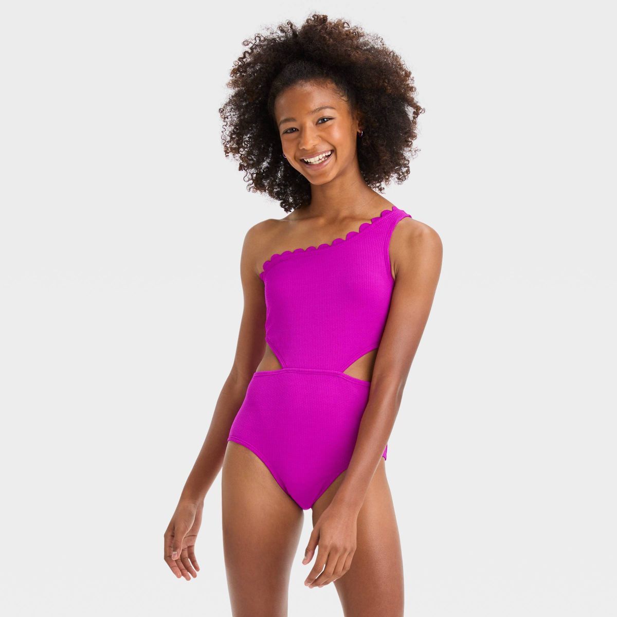 Girls' Sweet Scallop One Piece Swimsuit - art class™ Purple S | Target