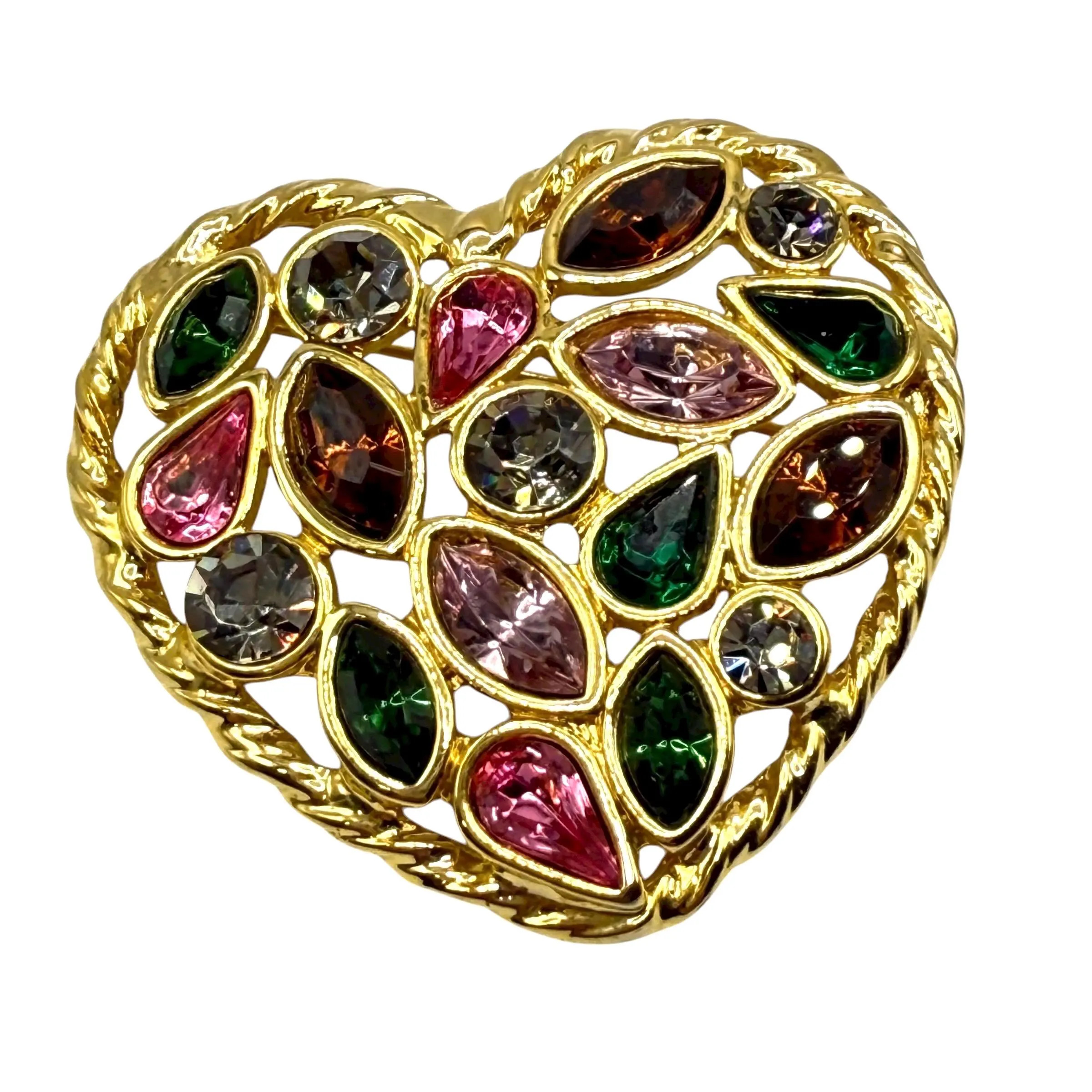 Vintage - Yves Saint Laurent Style - Heart - Multicolored Rhinestones - Gold Tone Setting - Brooch / Pin | Etsy (Global)