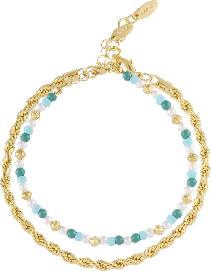 Set of 2 Turquiose and Imitation Pearl Anklets | Nordstrom