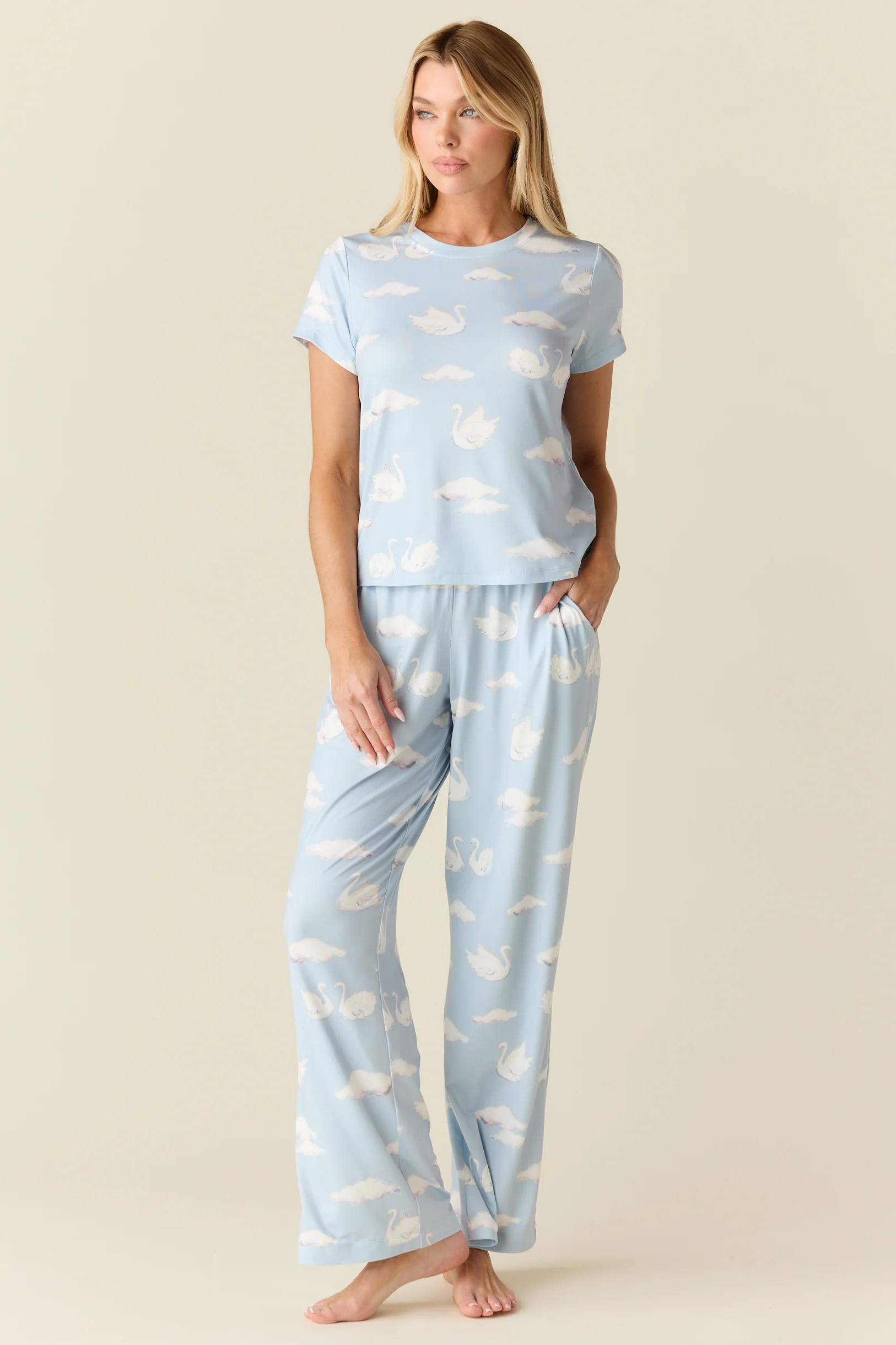 Isla Cloud Jersey PJ Set in Swan Lake | MASONgrey
