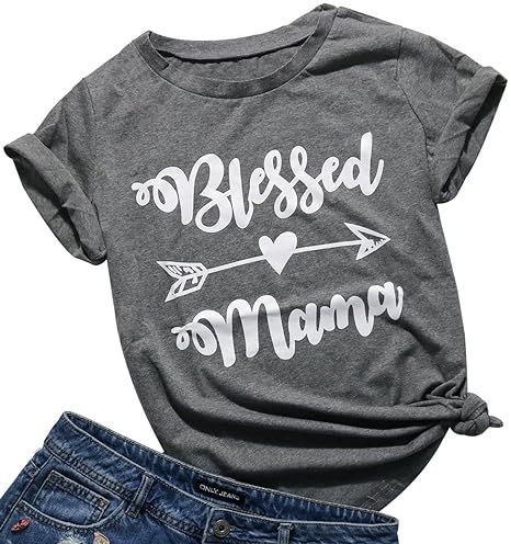 FAYALEQ Women Letters Printed T-Shirt Blessed Mama Aunt Short Sleeve Casual Tops Tees | Amazon (US)