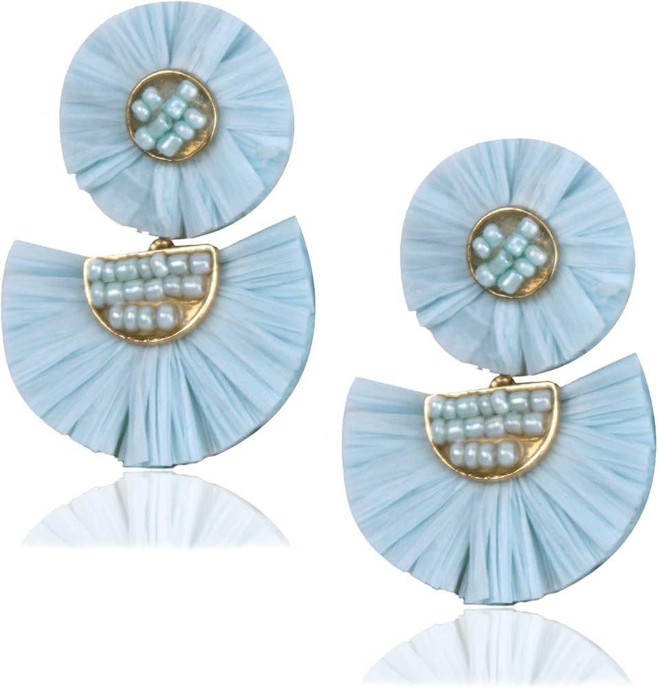 Statement Earrings Beaded Raffia Palm Bohemian Drop Dangle Earrings for women | Amazon (US)