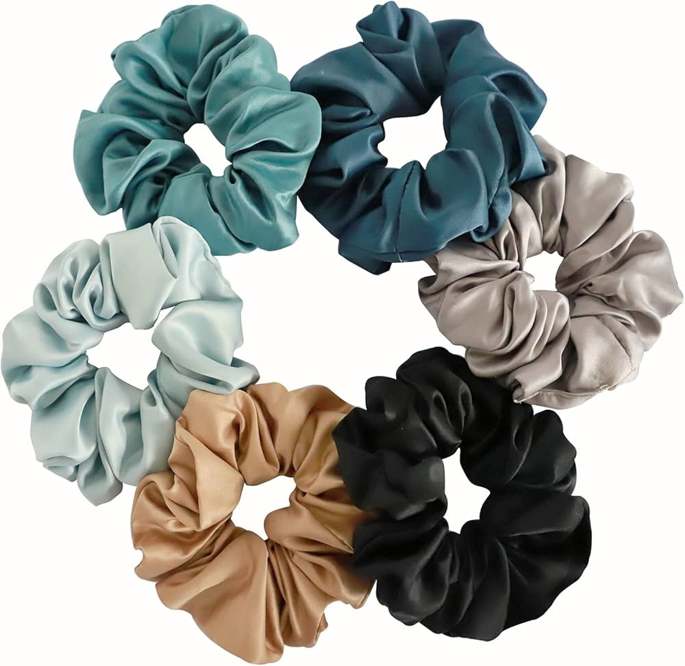 6 Pieces Satin Silk Scrunchies for hair, Big Hair Scrunchies Satin Hair Ties Ponytail Holder No H... | Amazon (US)