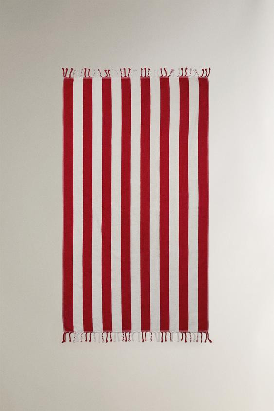 STRIPED BEACH TOWEL WITH FRINGE | Zara US