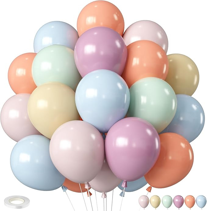 Pastel Retro Balloons, 12 Inch 6 Color Blue Purple Green Pink Beige Latex Party Balloon for Birth... | Amazon (US)