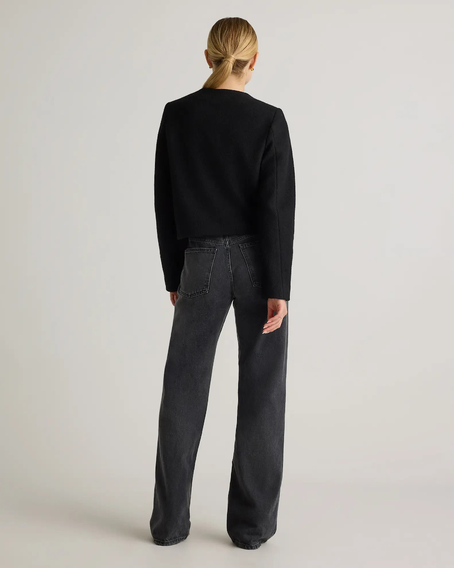 100% Merino Wool Collarless Cropped Jacket in Black | Quince