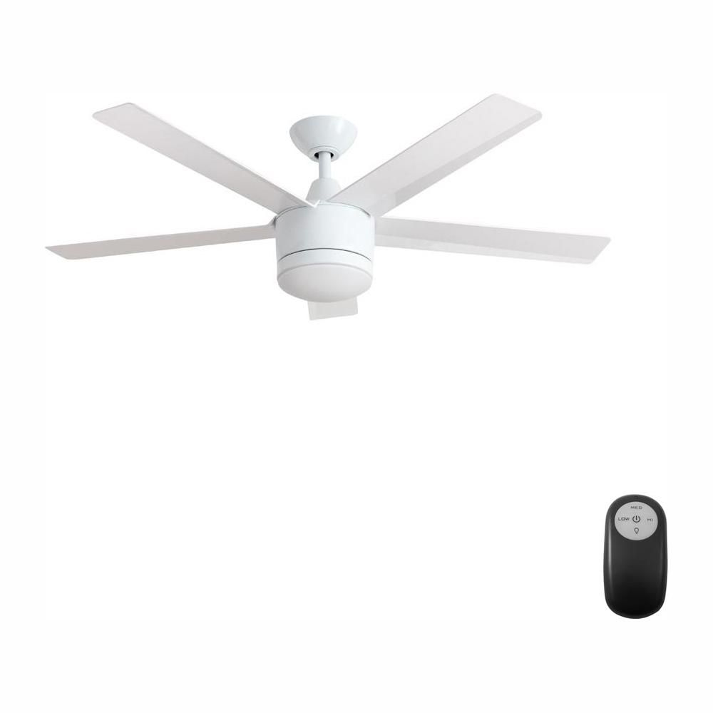 Merwry 52 in. Integrated LED Indoor White Ceiling Fan with Light Kit and Remote Control | The Home Depot