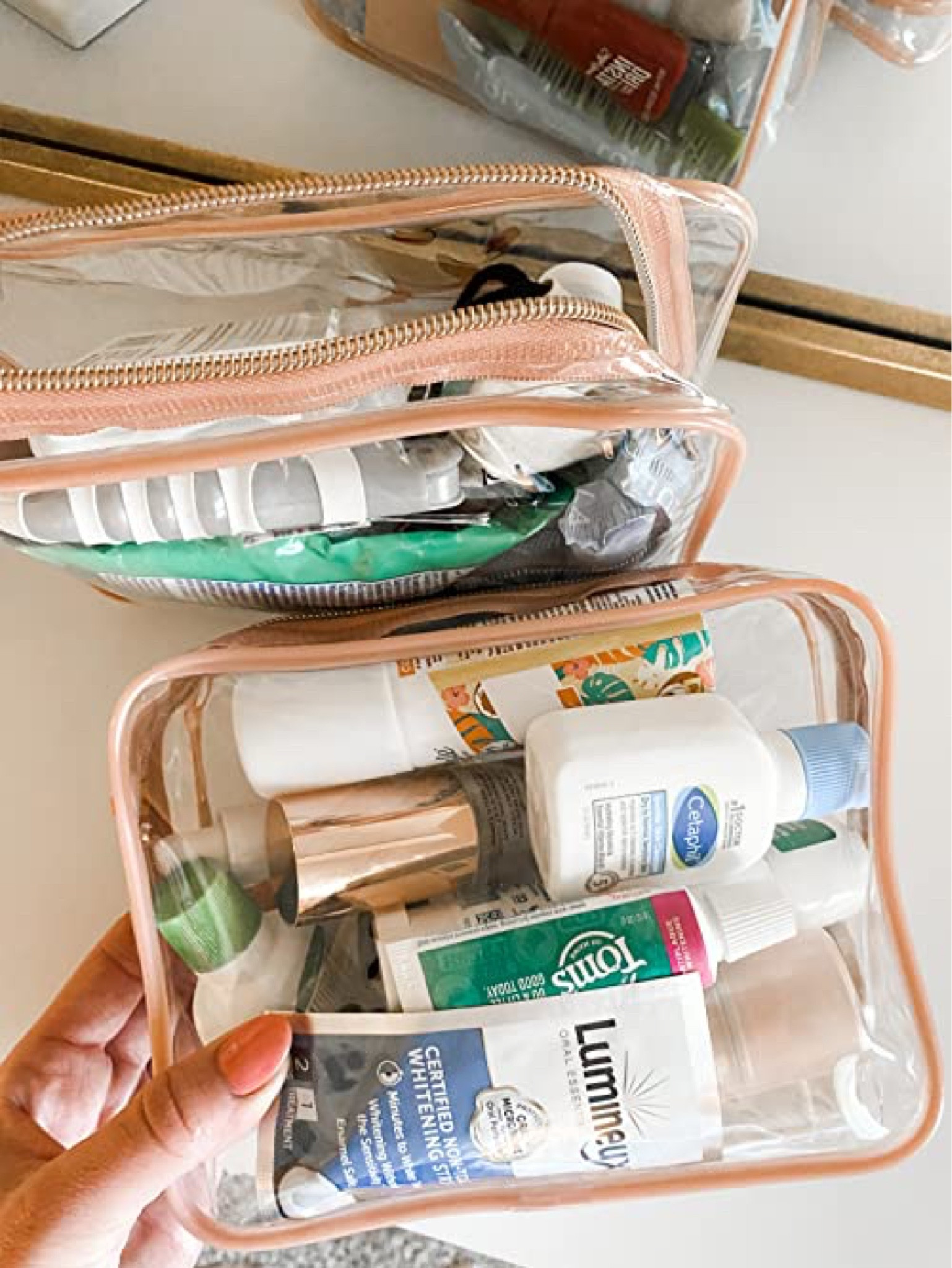 These clear bags are amazing. Great for traveling or stocking up mini beauty items for your purse! 