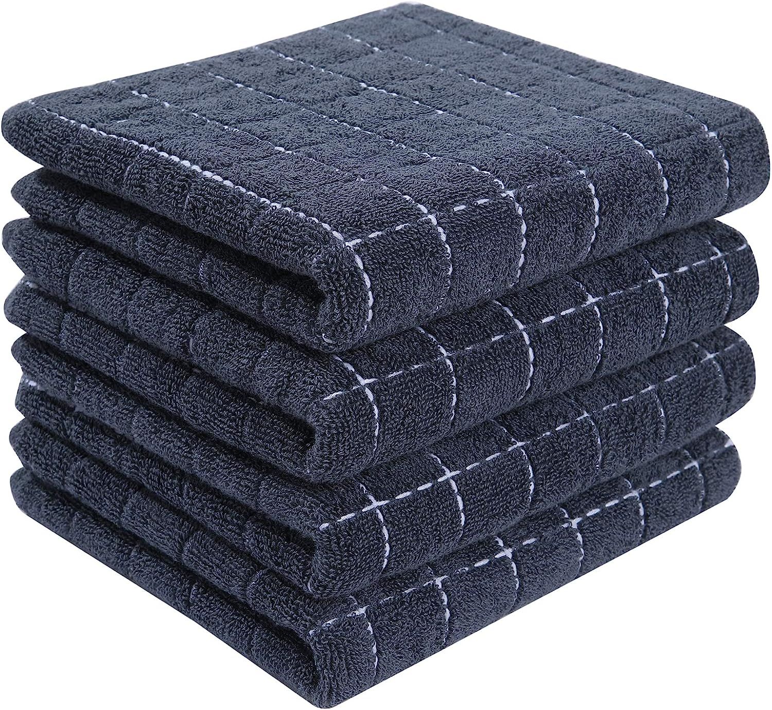 Homaxy 100% Cotton Terry Kitchen Towels(Dark Grey, 13 x 28 inches), Checkered Designed, Soft and ... | Amazon (US)