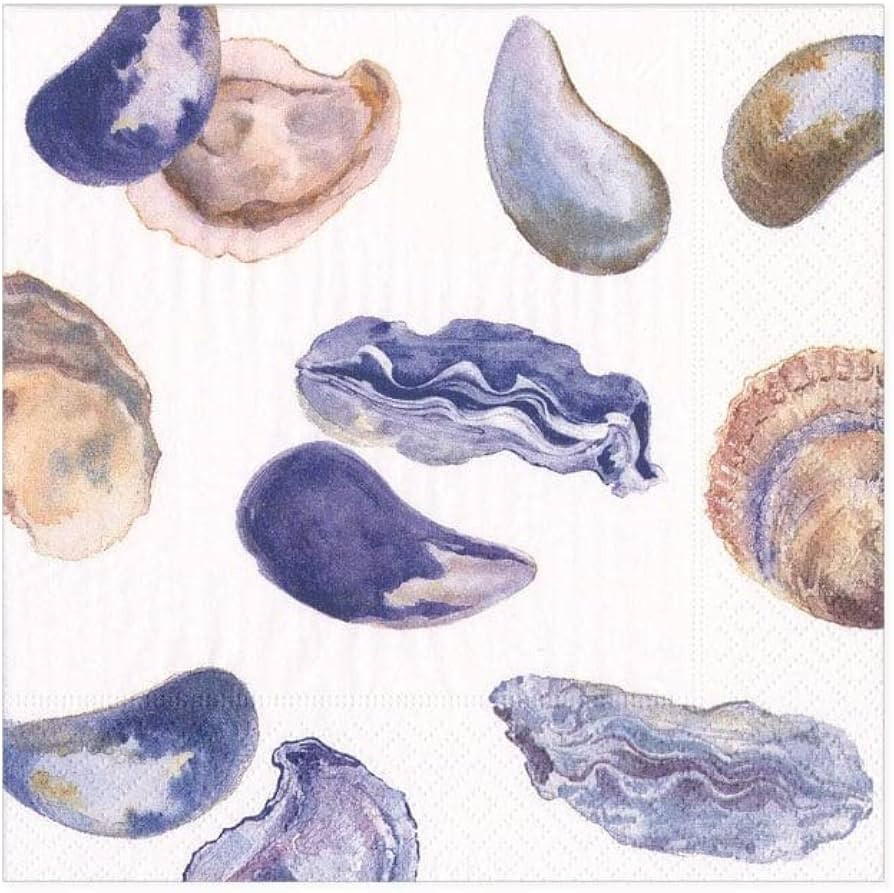 Caspari Oysters and Mussels Paper Cocktail Napkins, Four Packs of 20 | Amazon (US)