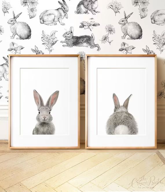 Set of 2 bunny prints, PRINTABLE wall art, The Crown Prints, Nursery art, Woodland animals, Nurse... | Etsy (US)