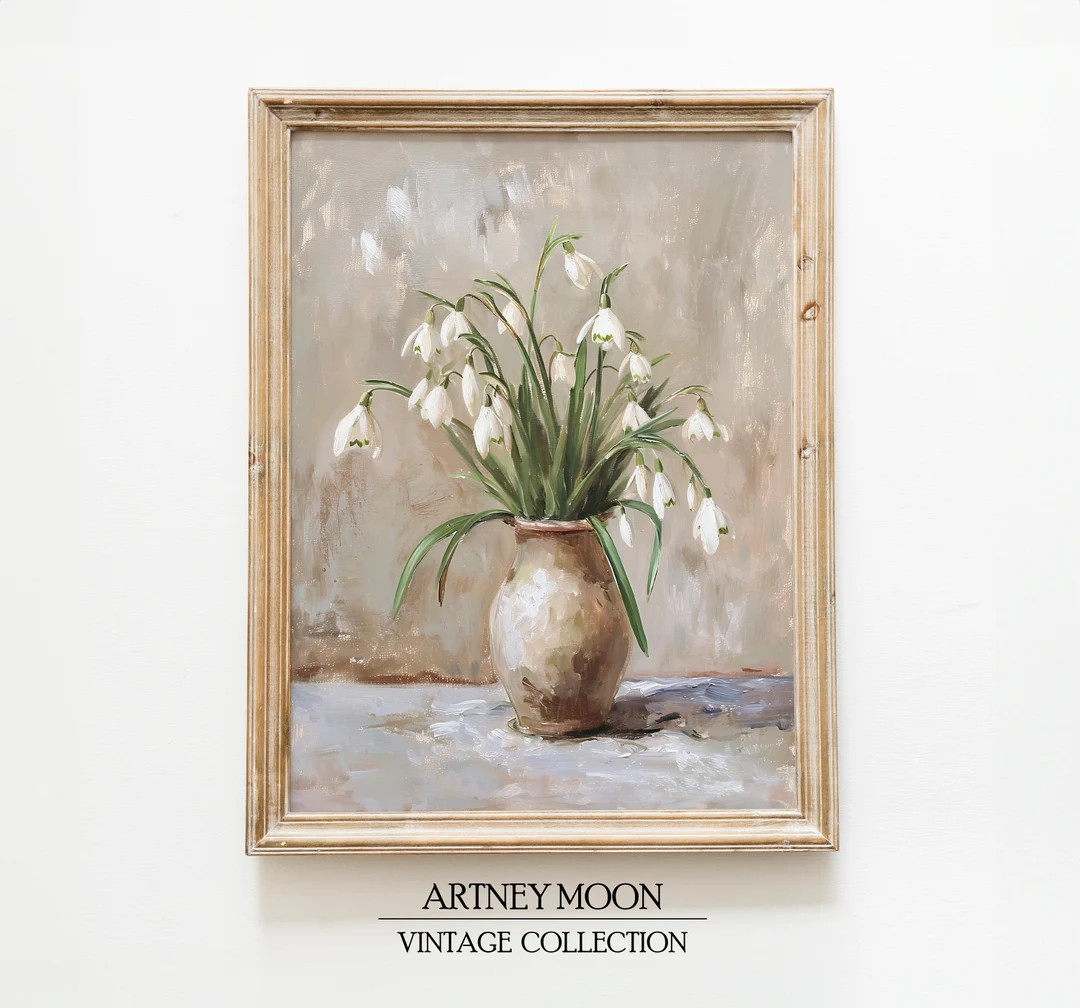 Vintage Spring Flowers Art Print Rustic Snowdrops Easter Wall Art Neutral Still Life Farmhouse Oi... | Etsy (US)