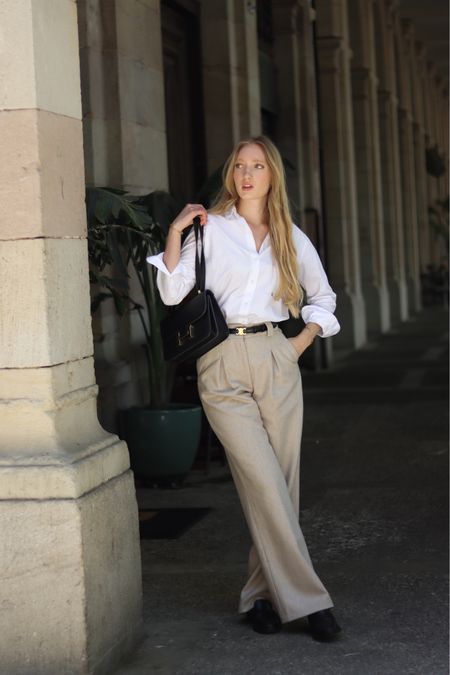 Classic everyday look 

— I wear 34 of the trousers 

Wool trousers, beige trousers, wide leg trousers, leather belt, celine belt, celine Triomphe belt, classic shirt, white shirt, oversized shirt, poplin shirt, workwear, office look #LTKFind

#LTKstyletip #LTKeurope
