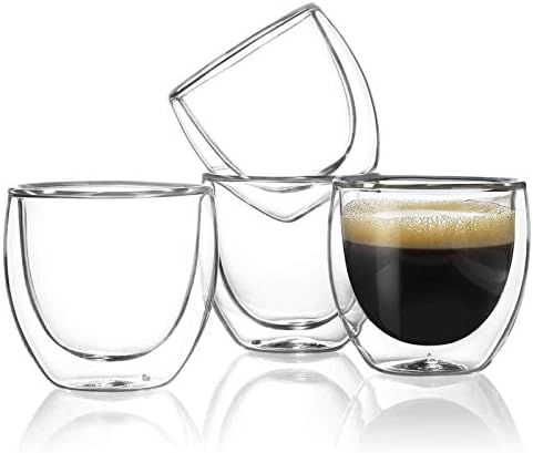 Sweese 408.101 Espresso Cups - 4 Ounce (Top to The Rim), Double-Wall Insulated Glasses - Handmade Gl | Amazon (US)