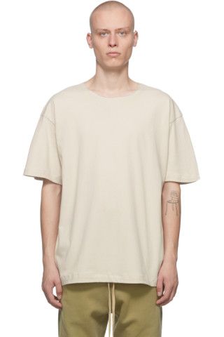 Beige Raw Neck T-Shirt | SSENSE