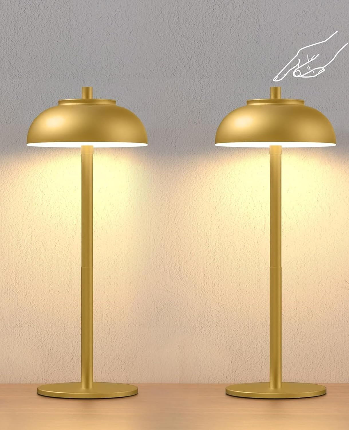 2 Pack Gold Led Cordless Table Lamps Rechargeable,Cordless Touch Lamp Battery Operated-Waterproof... | Amazon (US)