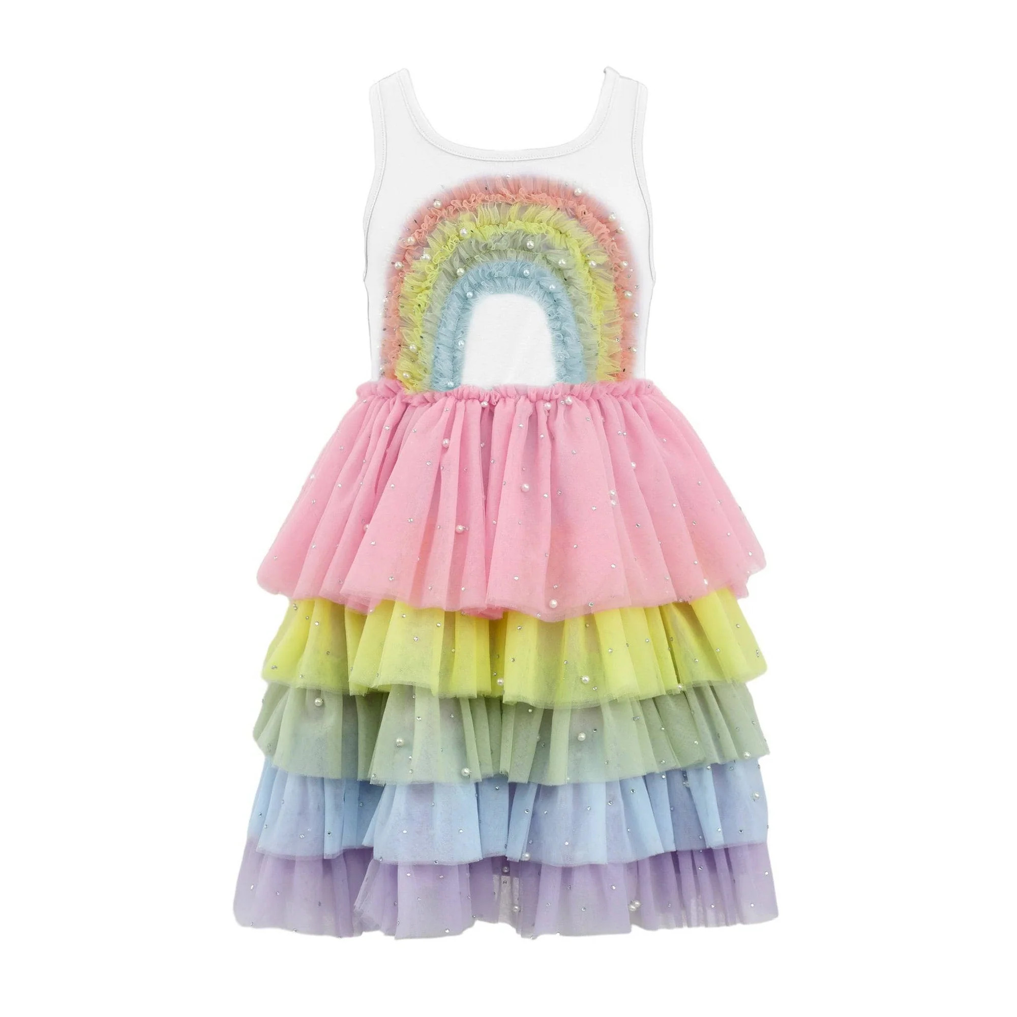 3D Rainbow White Tank Dress | Lola + The Boys