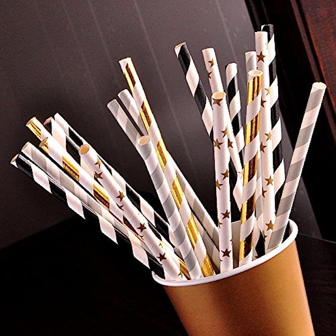 Confetti Momma Graduation Party Ideas. Paper Straws. Stars and Striped Staws 25CT. Gold and Silver P | Amazon (US)