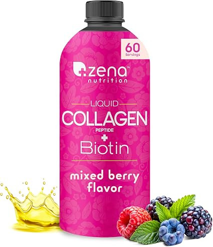 Zena Nutrition Liquid Collagen Peptides and Biotin, 2500mg Verisol Bioactive Collagen Peptides, 5... | Amazon (US)