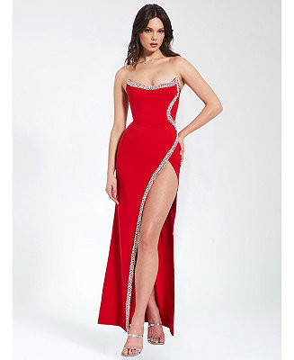 Miss Circle Women's Xoana Red Crystal Embellished High Slit Gown - Macy's | Macy's
