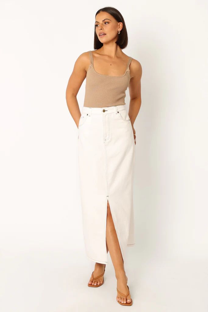 Rana Denim Midi Skirt - White | Petal & Pup (US)