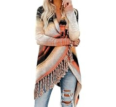 Women's Open Front Knited Tassels Slash Loose Cardigan Crew Neck Speckled Fringe Sweater Outwear | Amazon (US)