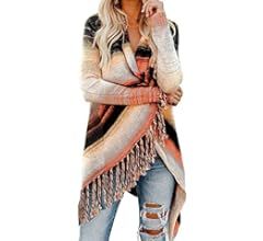 Women's Open Front Knited Tassels Slash Loose Cardigan Crew Neck Speckled Fringe Sweater Outwear | Amazon (US)