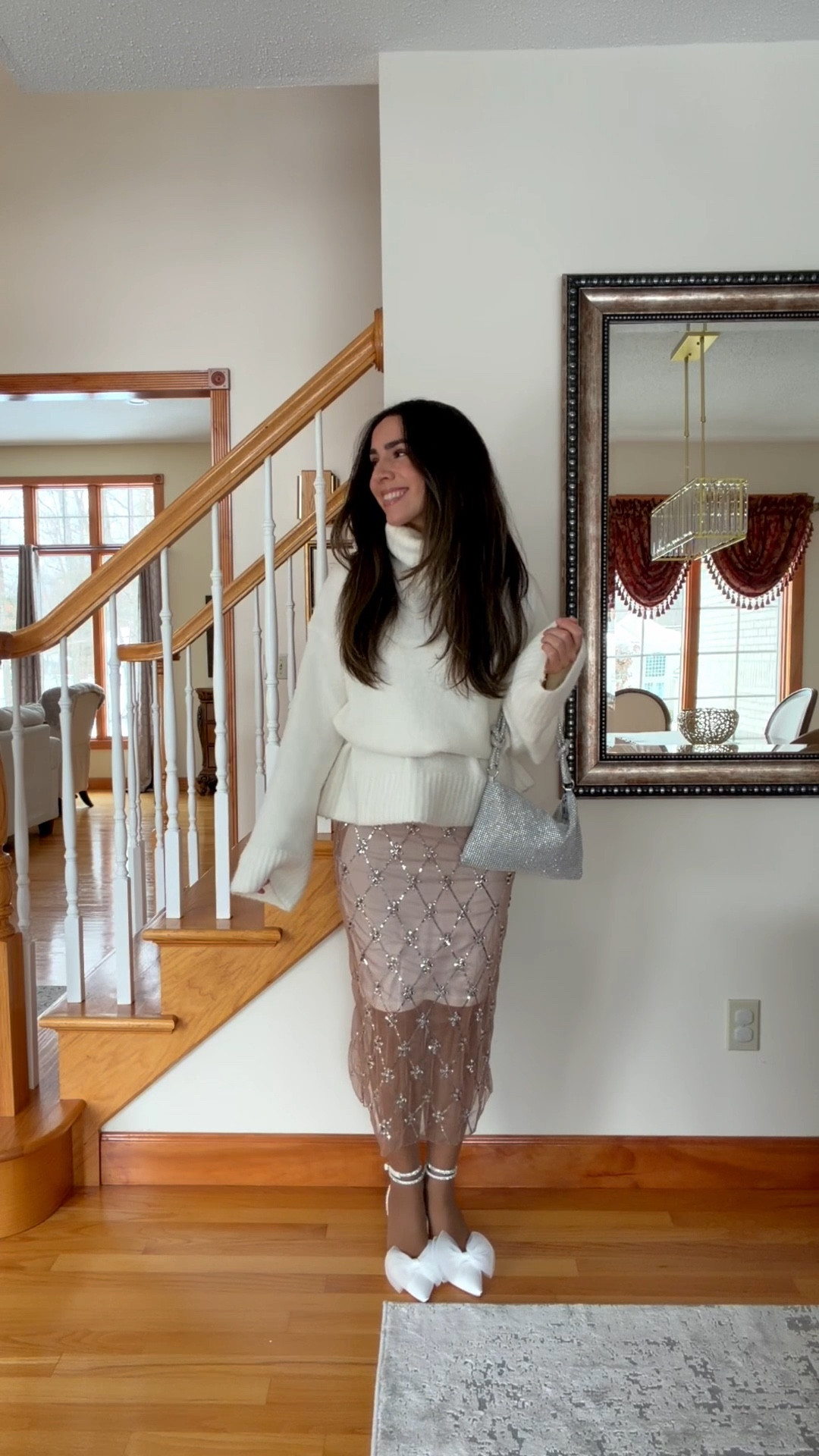 Size XS in sweater (runs oversized), small in skirt, and tts in heels! 

Holiday outfit, Christmas outfit, NYE outfit, new years outfit 

#LTKPetite #LTKFindsUnder100 #LTKHoliday