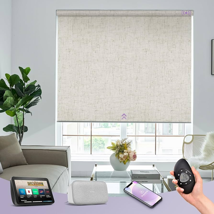 Graywind Motorized Roller Shades 100% Blackout Free Stop Window Shades Cordless Wireless Remote C... | Amazon (US)
