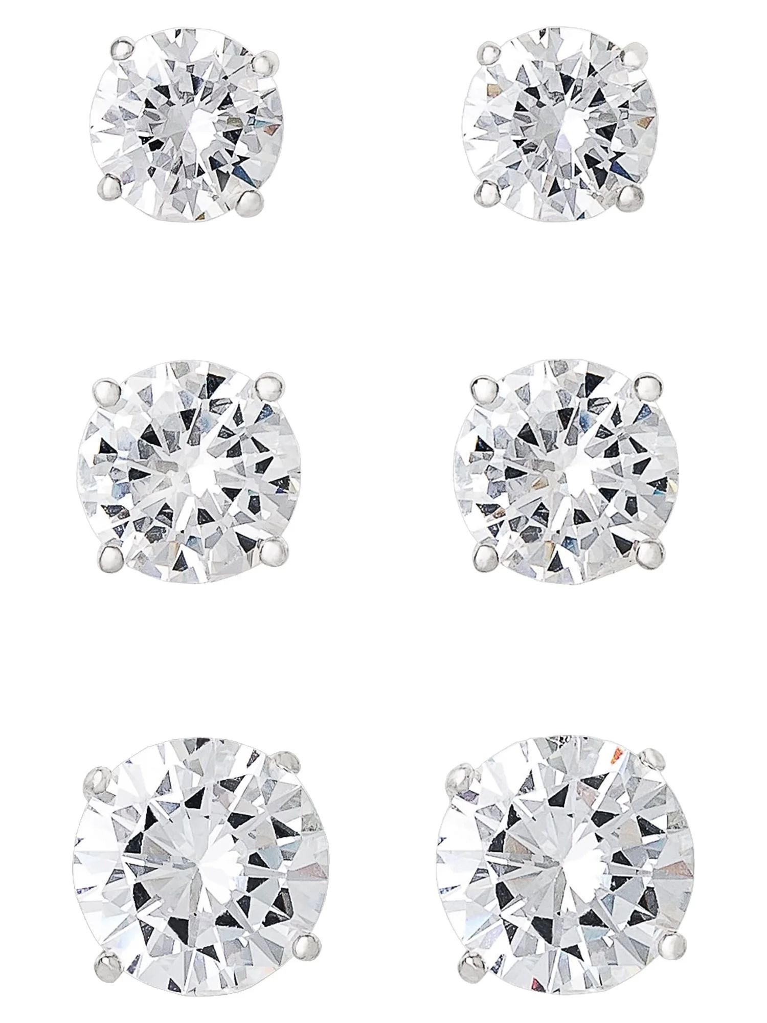 Believe by Brilliance Fine Silver Plated Cubic Zirconia Round Stud Earrings, 3 Pack | Walmart (US)