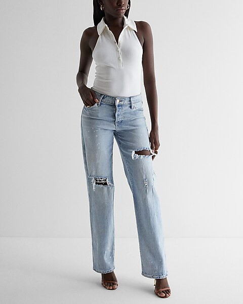 Ribbed Halter Polo Bodysuit | Express