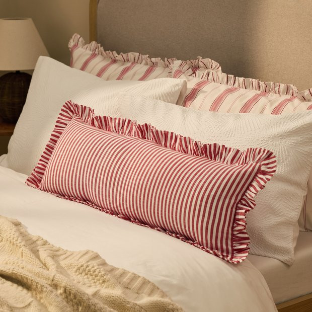 Buy Habitat Long Stripe Ruffle Cushion - Red - 80x30cm | Cushions | Habitat | Habitat UK