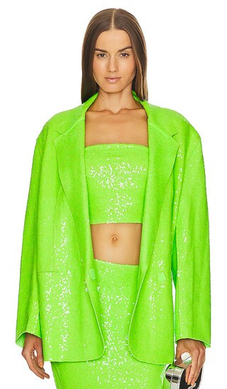 Sequin Oversized Double Breasted Jacket in Neon Green | Revolve Clothing (Global)