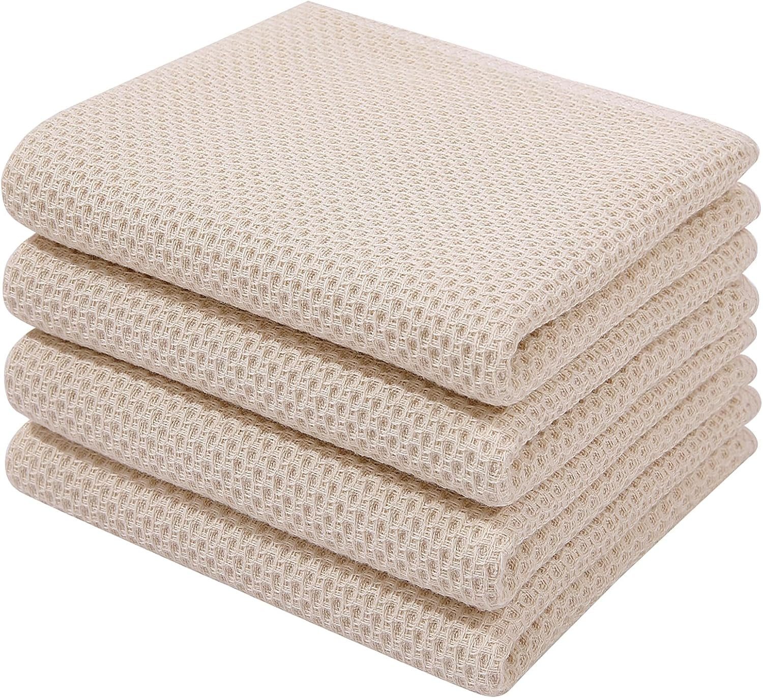 Homaxy 100% Cotton Waffle Weave Kitchen Dish Towels 4-Pack, Beige | 13 x 28 Inches, Ultra Soft Ab... | Amazon (US)